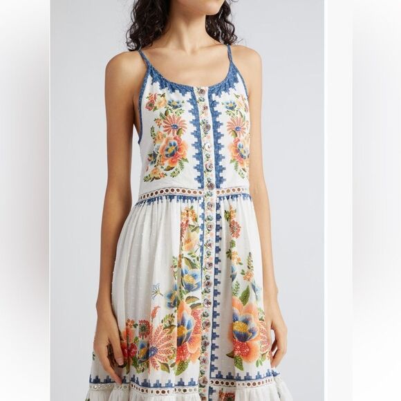 Farm Rio Delicate Garden A Line Cotton Dress NWT Flawed - Picture 2 of 8